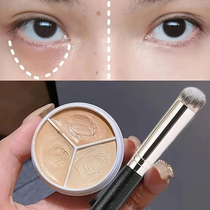 Tidesmit creamy triple shade concealer palette with brush set for flawless skin tone coverage and blemish hiding