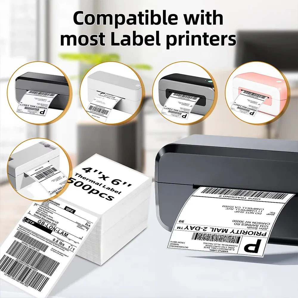 4x6 thermal shipping labels with barcode, compatible with most label printers