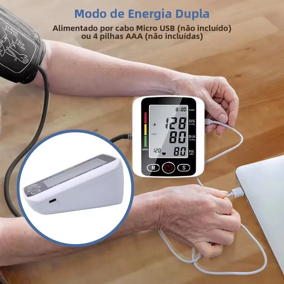 Voice Portable LED Upper Arm Blood Pressure Monitor Portable Rechargeable Digital Tonometer Sphygmomanometer BP Monitor