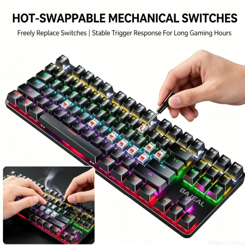 BAJEAL K200 Wired Mechanical Keyboard 87 Keys Portable with Colorful LED Backlighting for Laptops And Desktops - Blue Switches