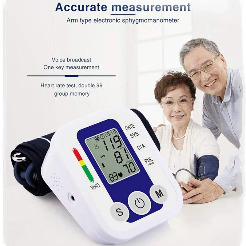 Digital Blood Pressure Meter Medical Voice Arm BP Sphygmomanometer Automatic Tonometer Tensiometer Pulse Heart Rate Health Meter