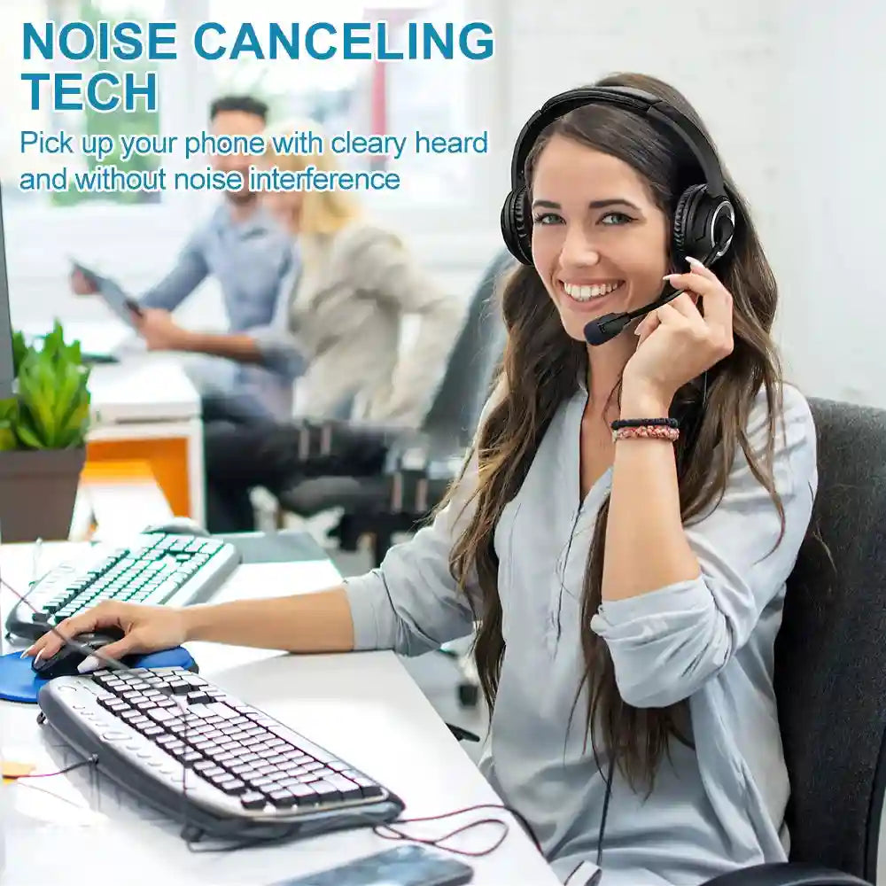 USB Wired Headset with Noise Cancelling Mic for PC Laptop - Black Tidesmit