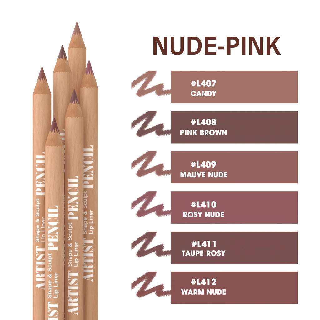 6-piece velvet matte lip liner set in assorted nude-pink shades for long-lasting, smooth, non-drying lip definition.