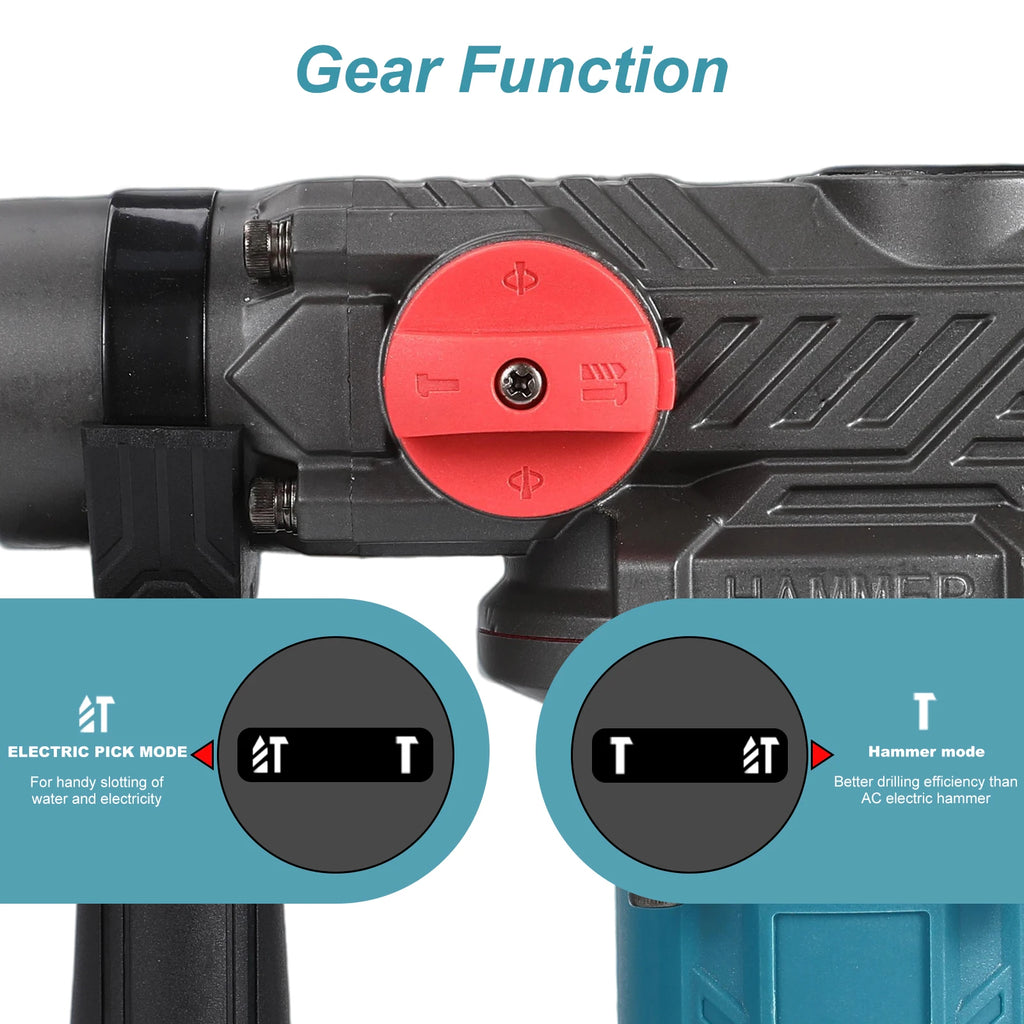 Brushless Electric Hammer Drill Multi-function Rotating Power Screwdriver 26MM Wireless Hammer Drill Tool Compatible with Makita 21V Battery