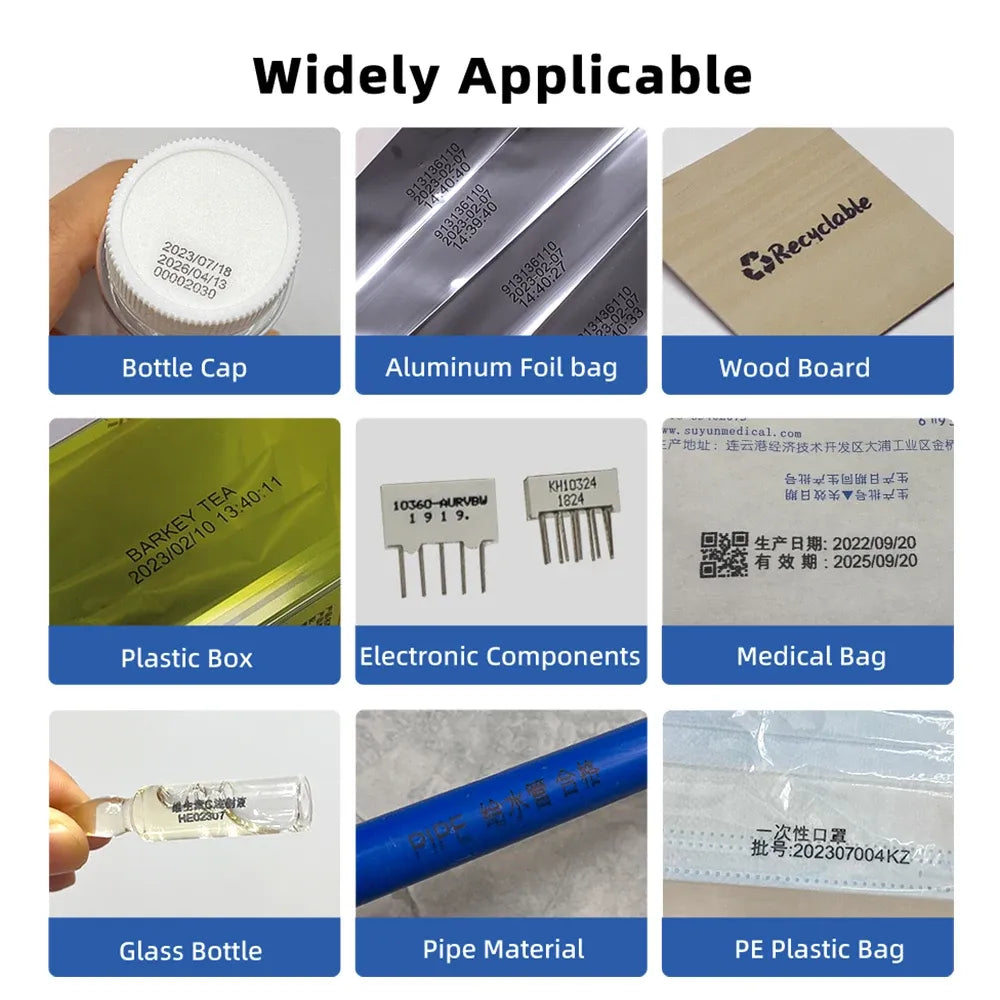 Static inkjet printer labeling on bottle caps, aluminum foil, wood, plastic, and medical bags