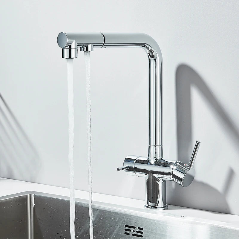 Black Water Purifier Kitchen Faucet 2 In 1 Pull Out Flexible Hot and Cold Water Mixer Tap with Filter Nozzle Faucets