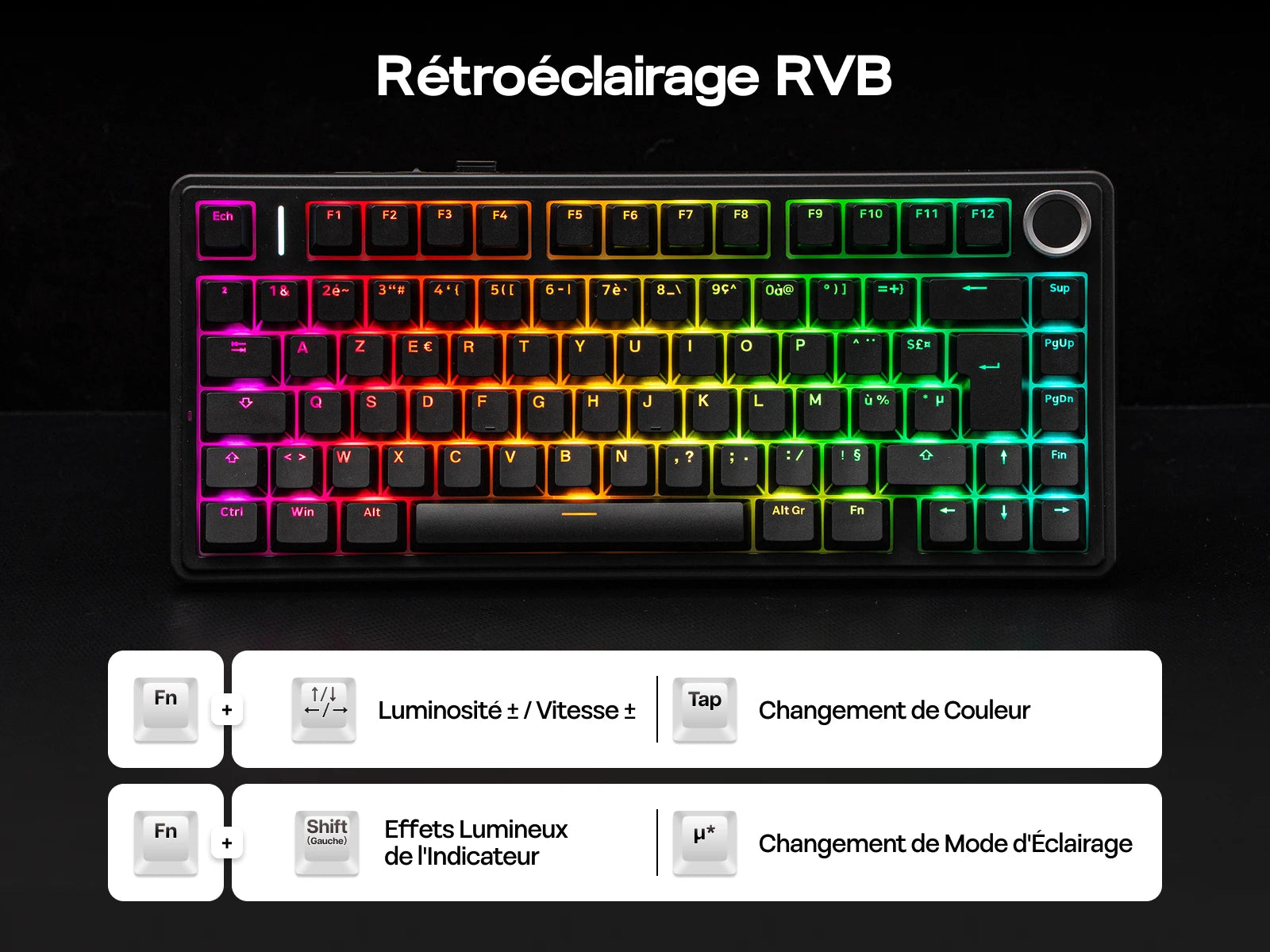 ISO-FR Layout AULA F75 75% AZERTY French Layout Wired/Bluetooth/2.4G Wireless Mechanical Gaming Keyboard RGB Backlighting 4000mAh Battery For Win/Mac