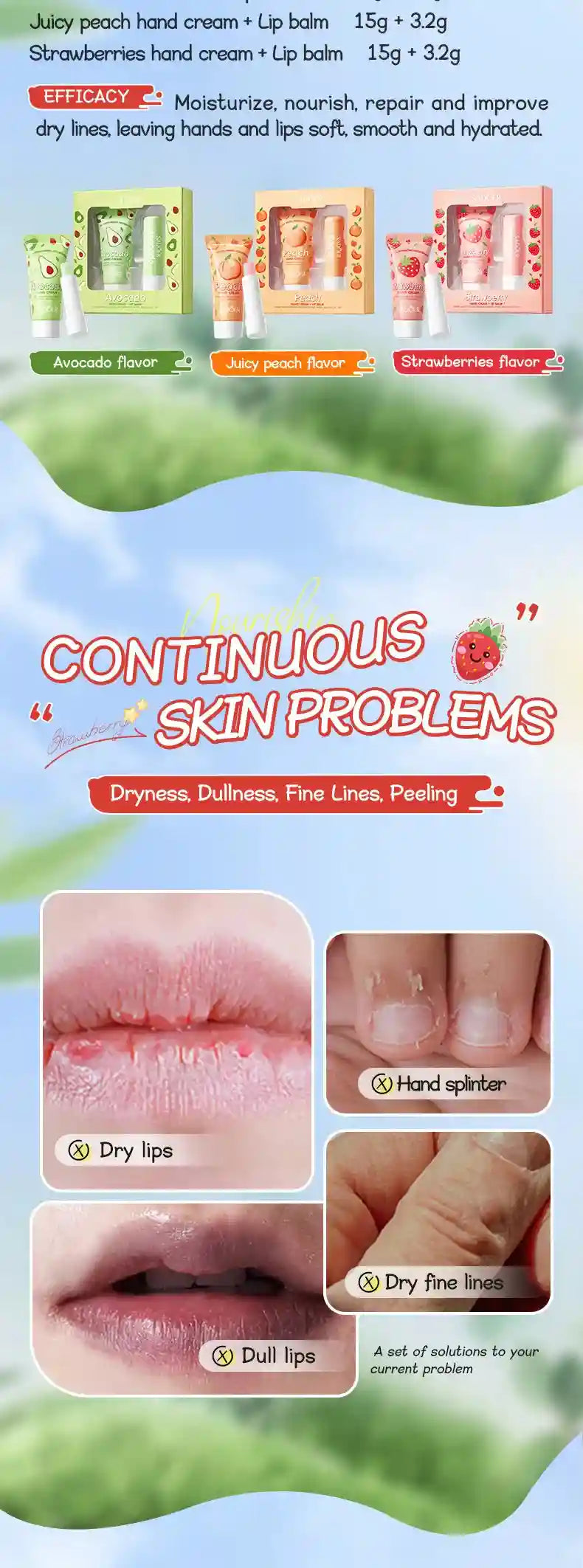 Avocado Nourishing Hand Cream & Lip Balm Set for Dry Skin Repair Lip Care Tidesmit