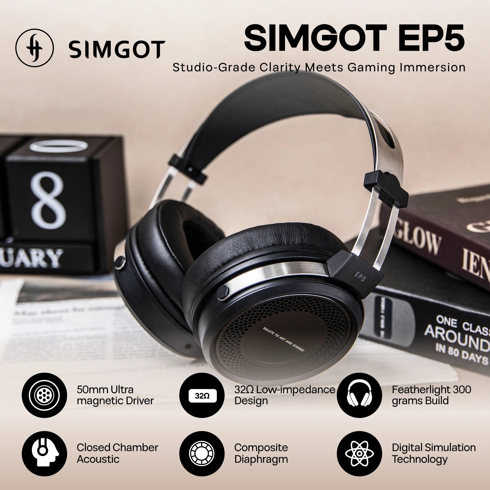 SIMGOT EP5 Wireless Headphones with 50mm Dynamic Driver & Low Latency Audio Tidesmit
