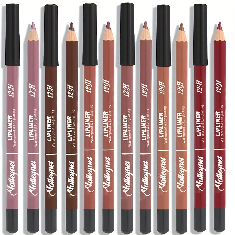 6-piece velvet matte lip liner set in assorted long-lasting berry and brown shades with waterproof finish.