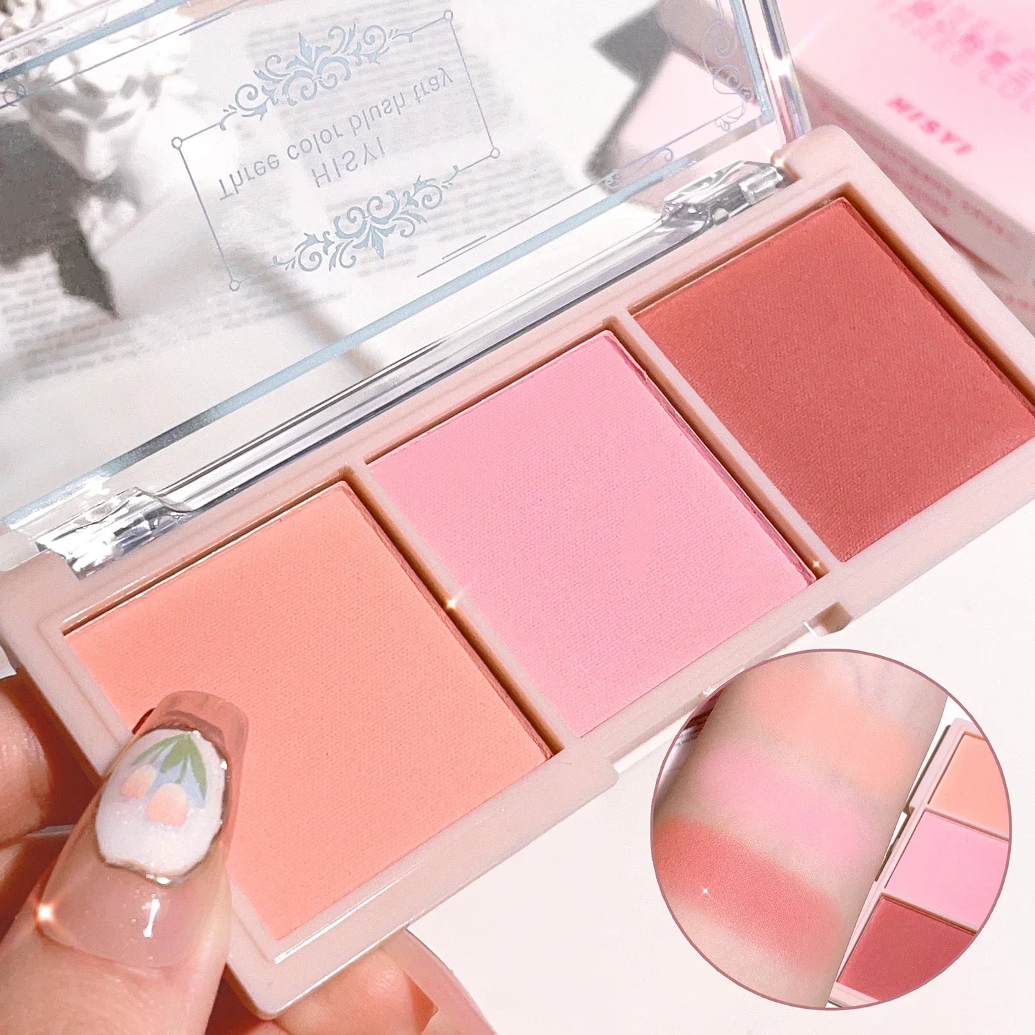 Tidesmit 3-color cheek and eyeshadow palette showing matte milk tea orange shades for natural nude face makeup
