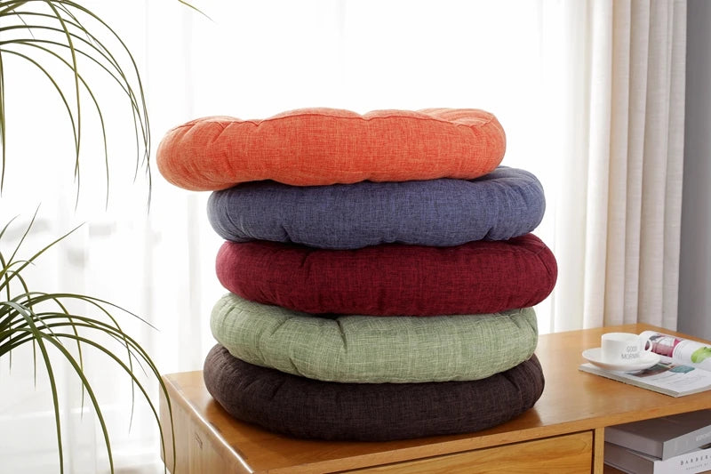 Thick Tufted Seat Cushion Natural Linen Round Floor Pillow Seating Cushion Home Décor Pouf for Meditation Yoga For Adult Kid Pad