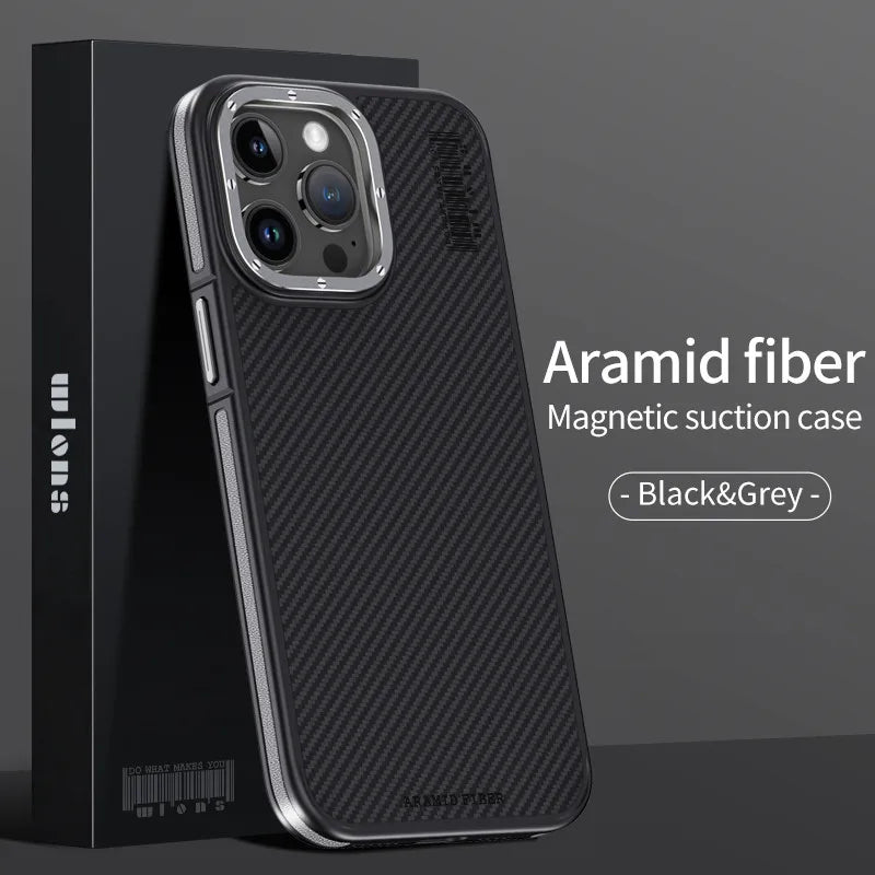 Aramid Fiber Magnetic Case for iPhone 15 Pro - Military-Grade Protection GRAY Aramidfiber Tidesmit