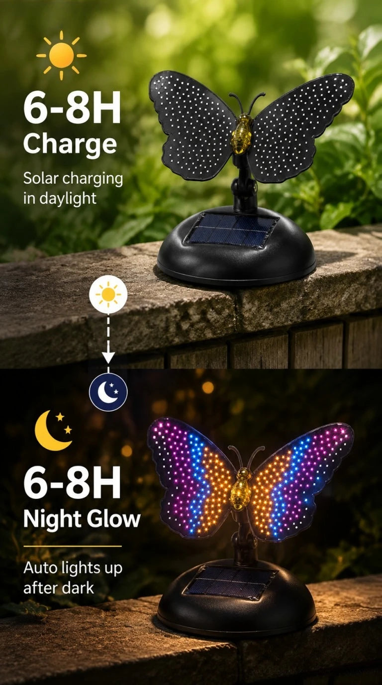 Outdoor Solar Butterfly Lamp 210 LEDs Hanging Wall Fence Art Decoration Solar Landscape Light for Garden Yard Patio Porch