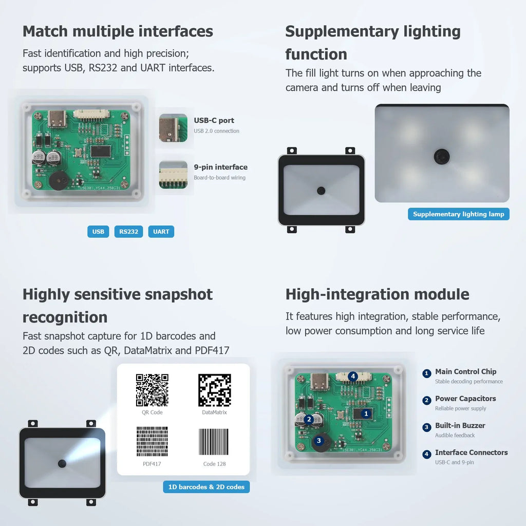 Small Bar Code Scanner USB TTL RS232 Embedded 1D 2D Barcode Reader QR Code Scanner Module Apply for Vending Machine