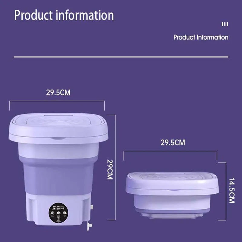 Tidesmit 8L foldable portable washing machine showing internal laundry spinner basket and adjustable wash modes.
