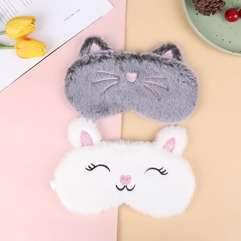 1pc Sleeping Mask Sleeping Blindfold Soft Plush Eye Masks Cute Cat Eye Cover Plush Mask Eyepatch Nap Health Eye Cover