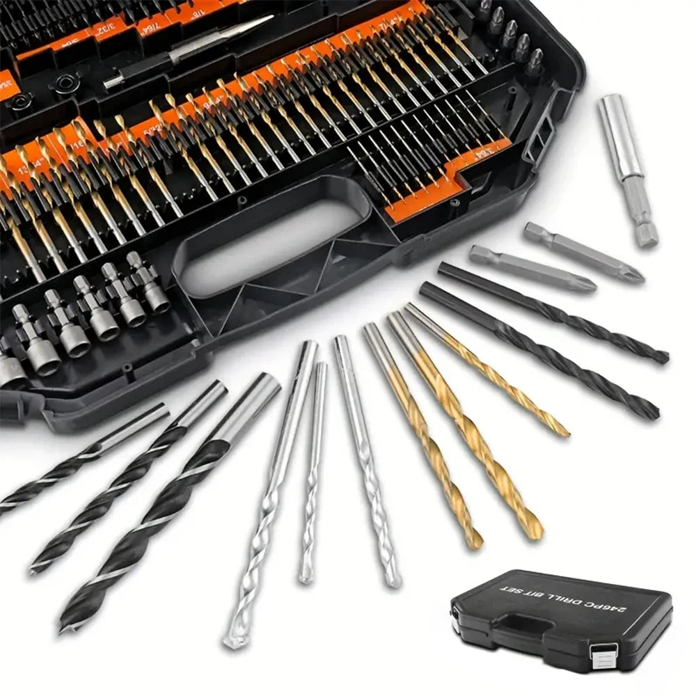 Podofo 246Pcs Complete Drill Bit Combination Set HSS Titanium Twist Wood Masonry Drill Screwdriver Bits with Storage Case