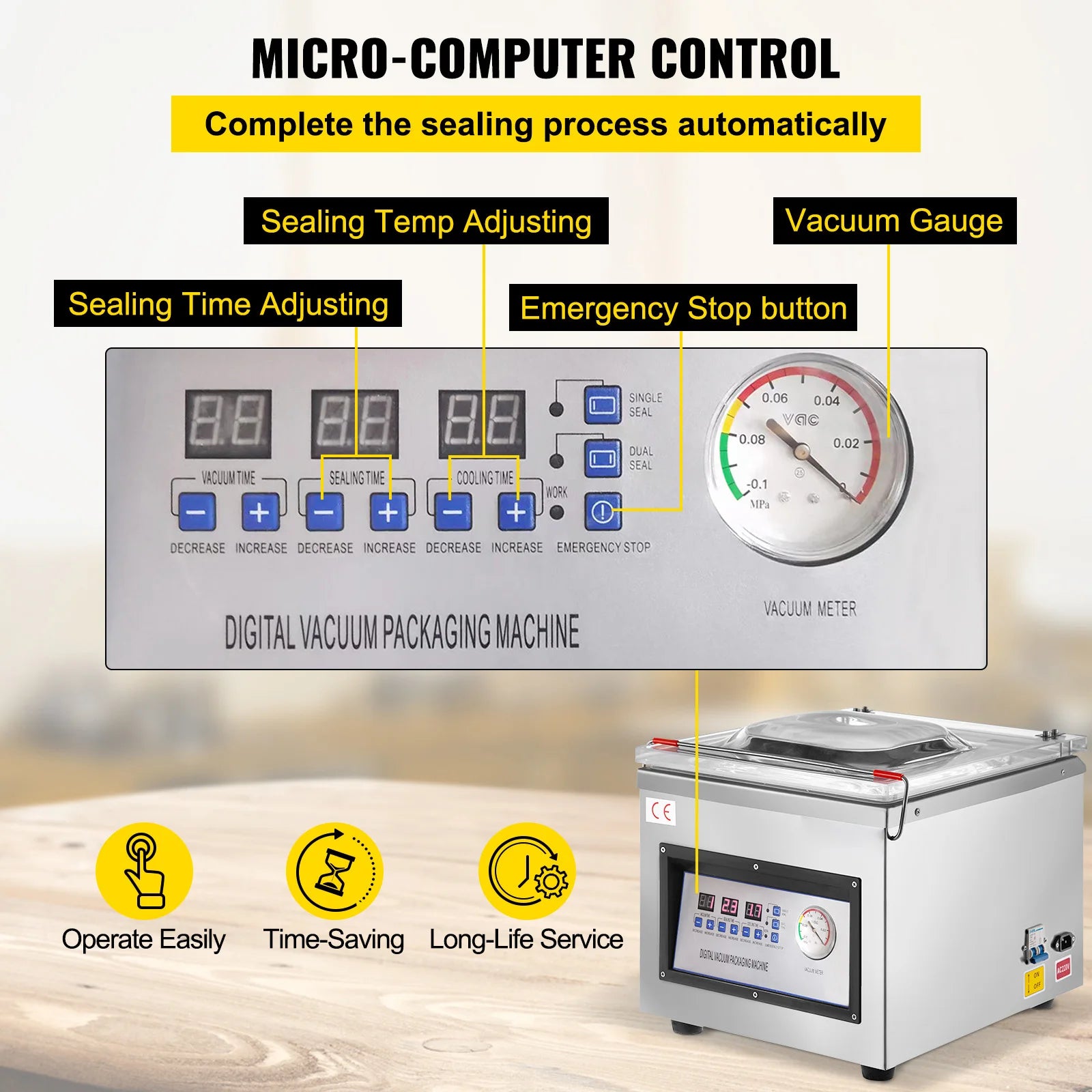 SucceBuy DZ-260C Chamber Vacuum Sealer Kitchen Food Packing Sealing Machine 110V Packaging for Food Saver Home Commercial Using