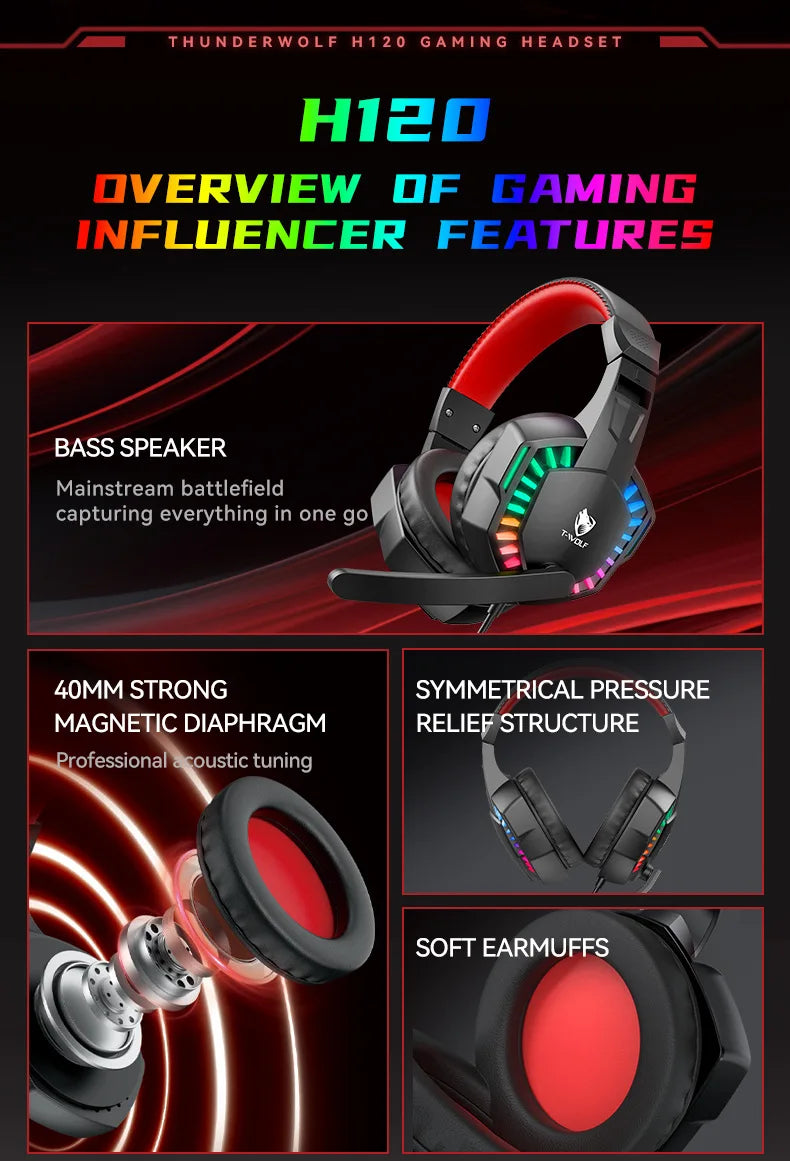 Gaming Headphones with RGB Microphone & Stereo Bass - H120 Tidesmit