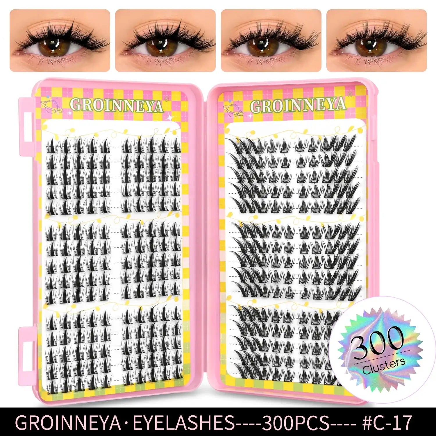GROINNEYA Eyelashes Clusters 320 pcs Natural Eyelash extension Cluster Lashes Volume Mixed Tray Lashes Cluster Natural Lashes False Eyelashes C17 Tidesmit