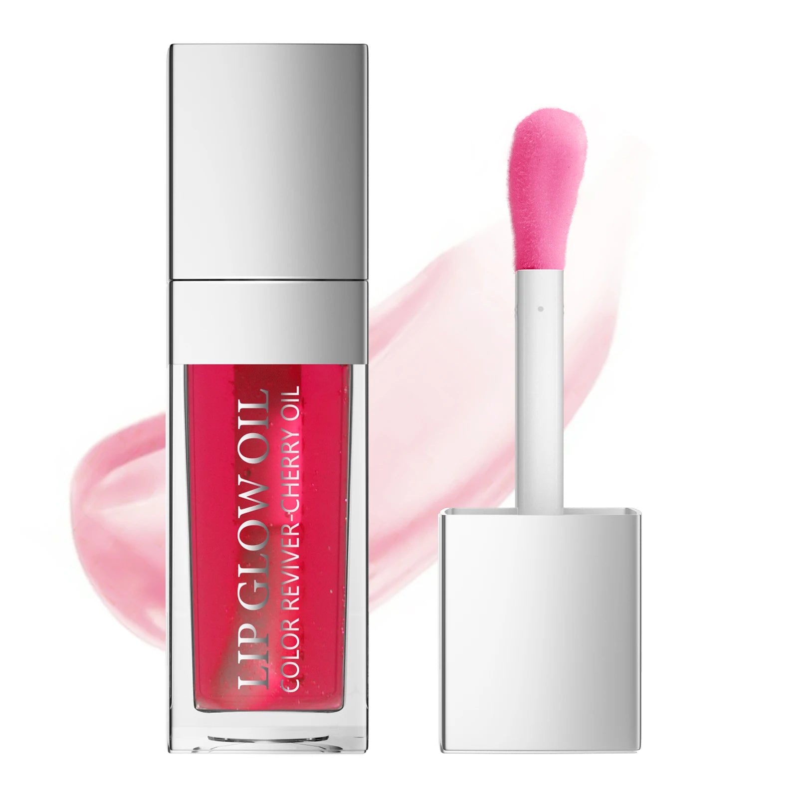 Crystal jelly cherry lip oil with applicator, moisturizing tinted plumping lip gloss for a sexy, high-shine finish.