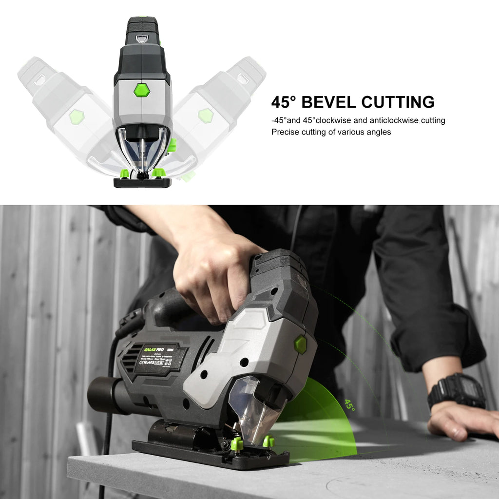 GALAX PRO Jig Saw 800W Powerful Motor Adjustable ±45° Cutting 3000 RPM Electric Saber Saw Wood Tool for Chainsaw DIY Woodworking