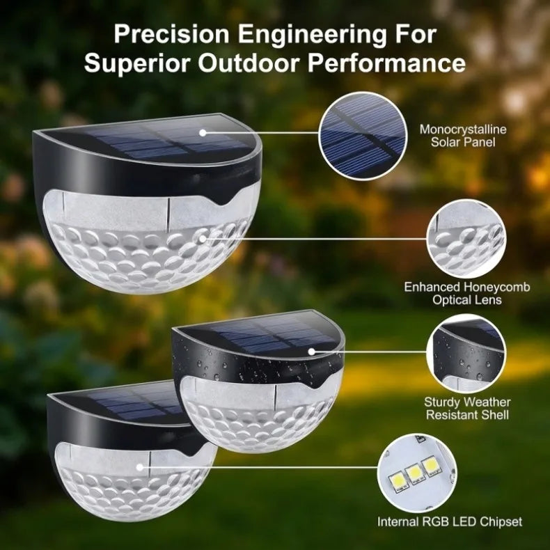 6 Pack RGB Solar Fence Lights, Deck Lights Solar Powered Outdoor Waterproof Fence Lighting for Fence Deck Step Stair Post Wall. (Black)Outdoor waterproof wall lamp, garden energy lamp, garden step, terrace, staircase, flower