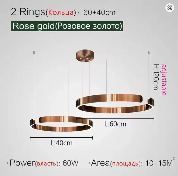 Modern LED Ring Ceiling Chandelier 60cm Black - Minimalist Decor Rose gold 40 60cm Tidesmit