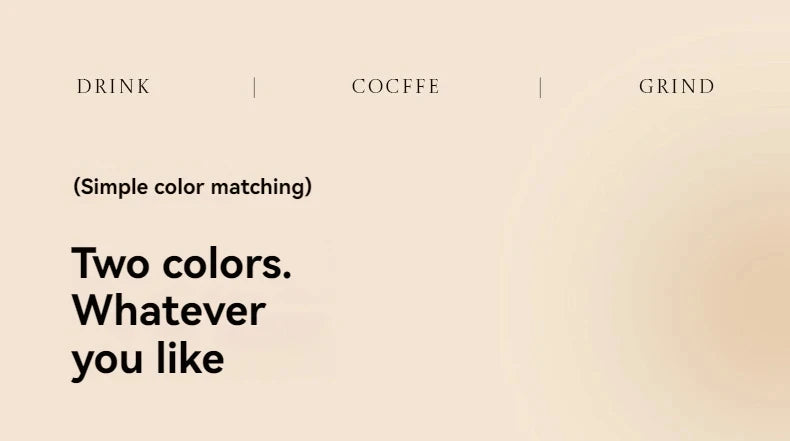 Minimalist branding graphic for a coffee maker featuring color-matched design options on a beige background.