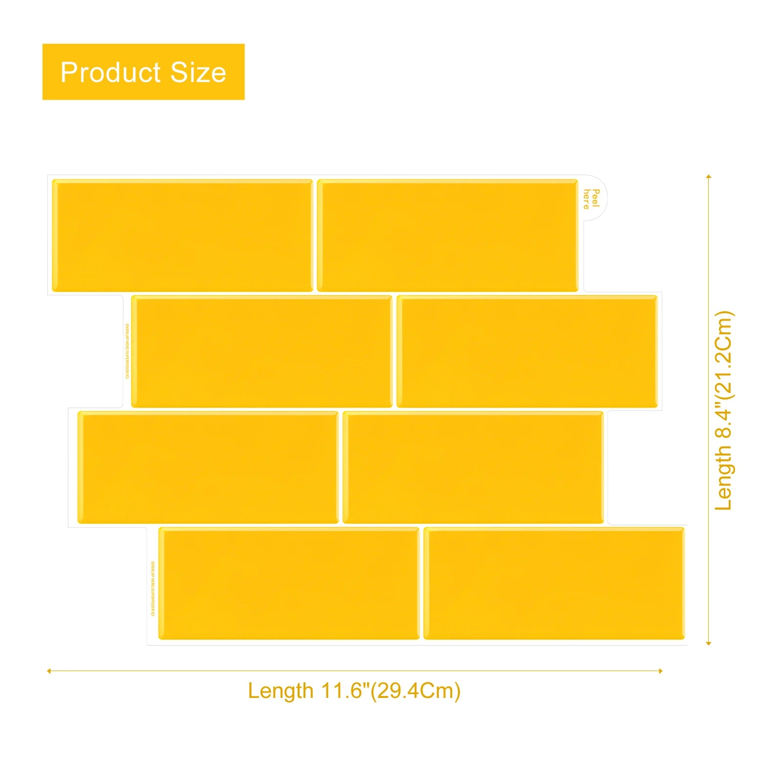 5/10/20pcs Bright Yellow Subway Peel and Stick Backsplash Tiles, Waterproof Self Adhesive Wall Stickers for Kitchen Bathroom