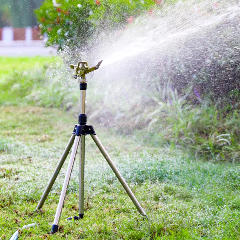 360° Rotating Tripod Sprinkler, Zinc Alloy Adjustable Automatic Water Sprinkler for Lawn Garden Vegetable Irrigation