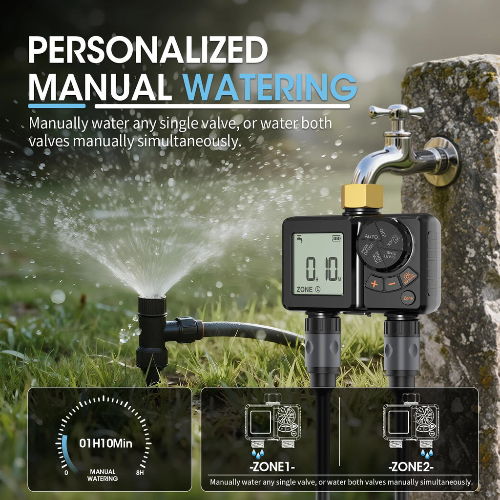 New Type-C Direct Charging Gardening Dual-Way Independent Control Irrigation Timer Mist Cooling Kit Custom DIY Watering Schedule