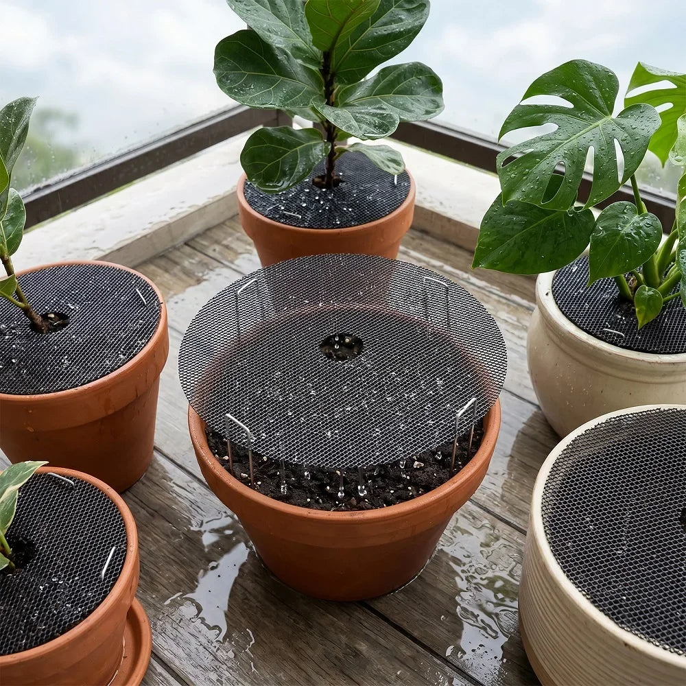 10Pcs Flower Pot Grid 30cm 40cm Planter Pot Soil Protector Cover with 20 Metal Ground Stake Indoor Outdoor Gardening Accessories