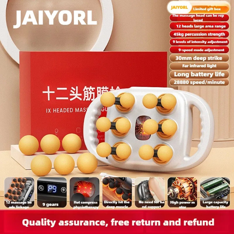Deep Tissue Muscle Massager - 12-Head Percussion Back Therapy Tool Back Massage Instrument White 12-heads Type C Charge