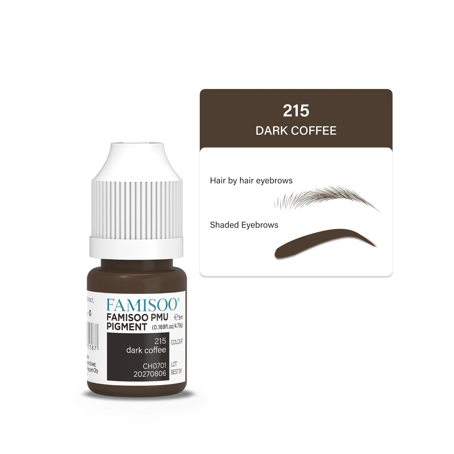 Eyebrow Tattoo Ink - Professional 5ml Microblading Pigment for PMU Machines Permanent Makeup Machines 215 Dark coffee Tidesmit