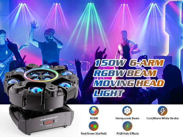 Somspot 150W Moving Head Light RGBW Stage Effect Lighting Projector DMX Voice Control for DJ Disco Party Concert Wedding Theater