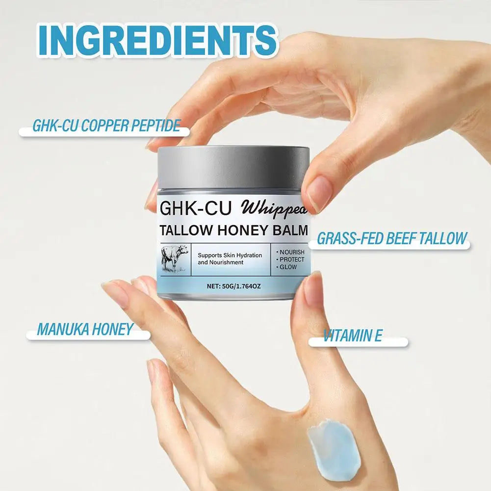 Copper Peptides GHK-Cu Beef Tallow Face Cream Blue Balm Manuka Honey Face and Body Moisturizer for Mature, Dry & Sensitive Skin