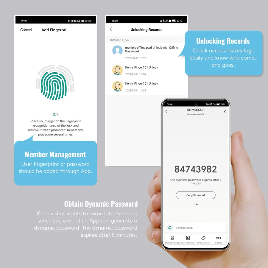 HOMSECUR Electronic Fingerprint Password Door Lock APP Bluetooth Remote Opening