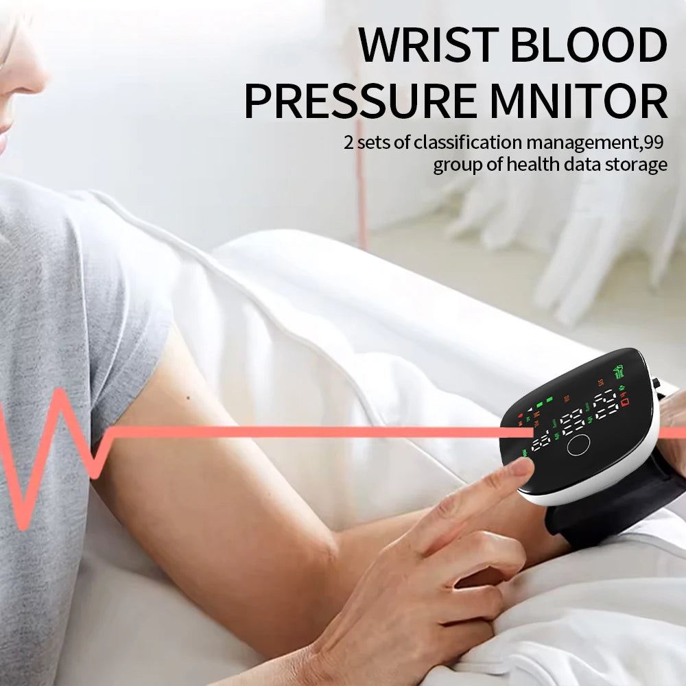 Blood Pressure Monitor New LED Rechargeable Wrist Blood Pressure Monitor English Spanish Voice Broadcast Tonometer BP Monitor