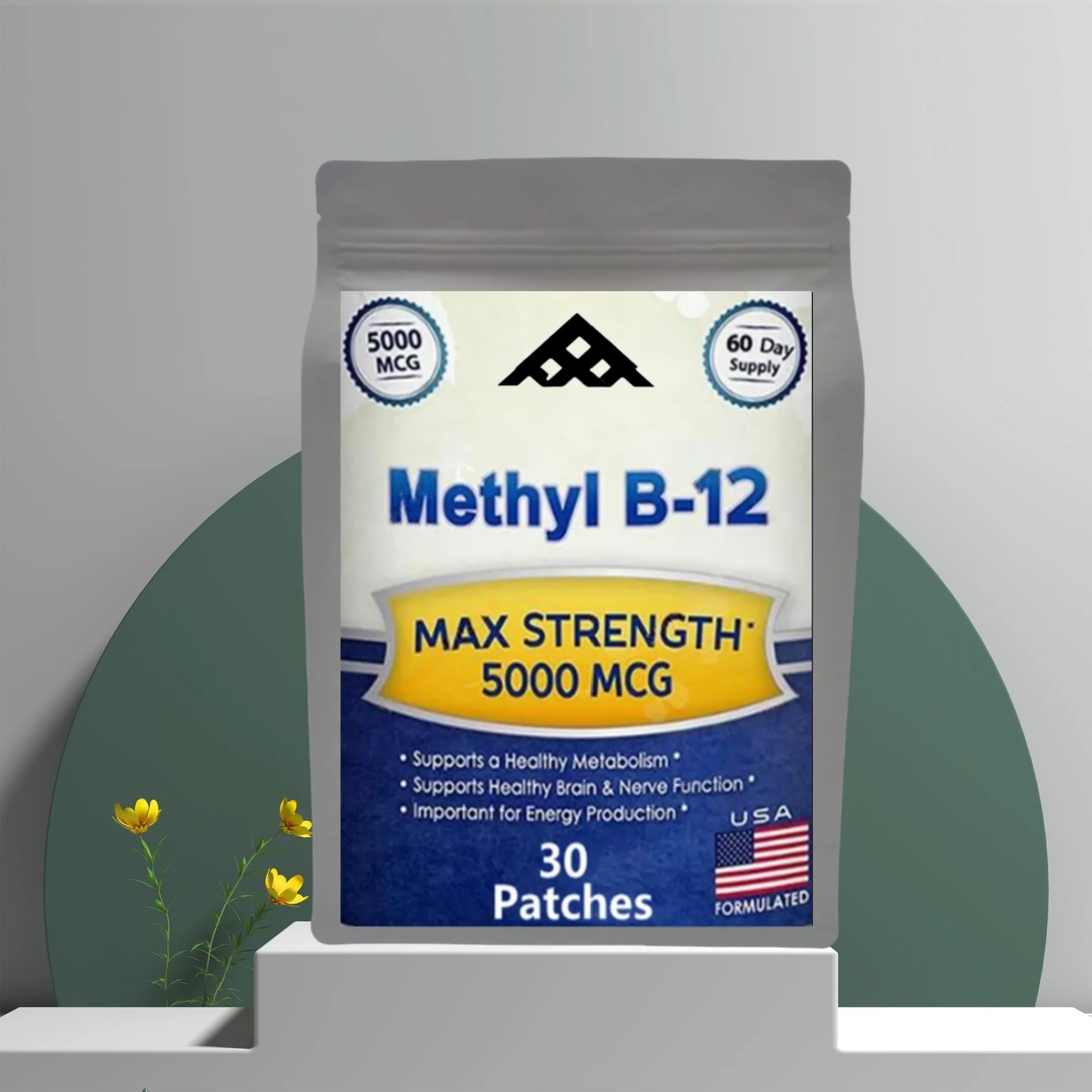 Vitamin B12 5000 MCG Patches - Brain Heart Support, Memory Learning Boost, Natural Energy Enhancer - 30 Patches