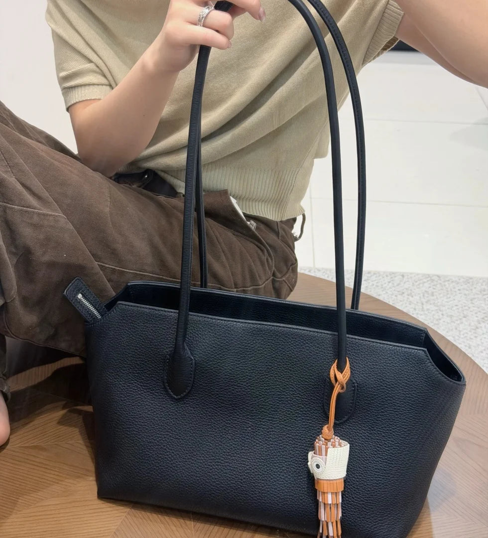 2026 new cow spine leather large capacity shoulder bag, leather handbag, commuting leather women's bag, high-end customized vers