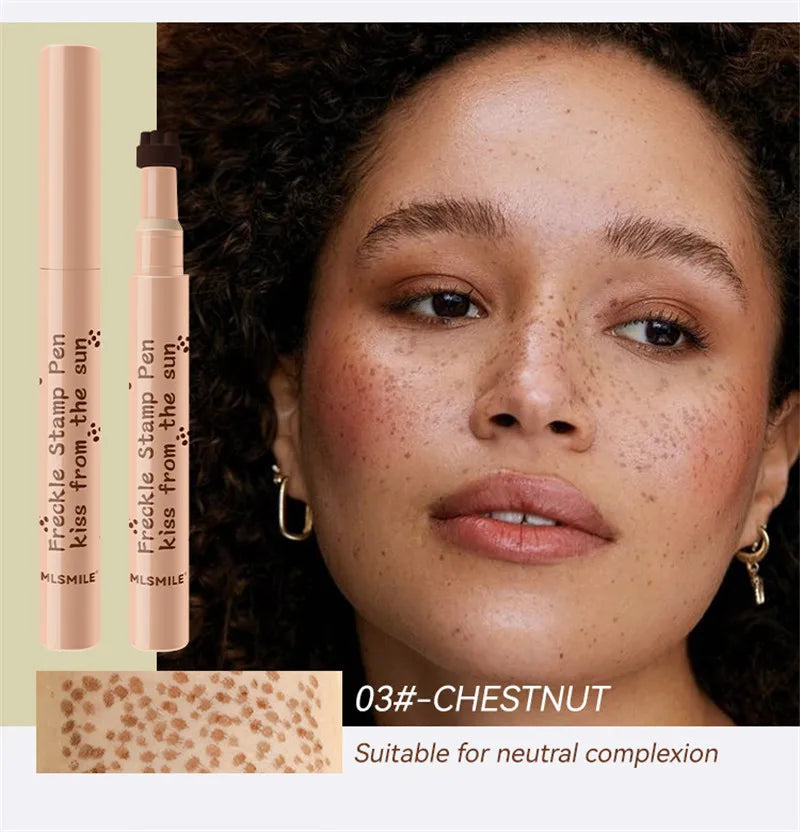 Tidesmit waterproof natural fake freckles stamp pen in a close up texture shot for long lasting face makeup