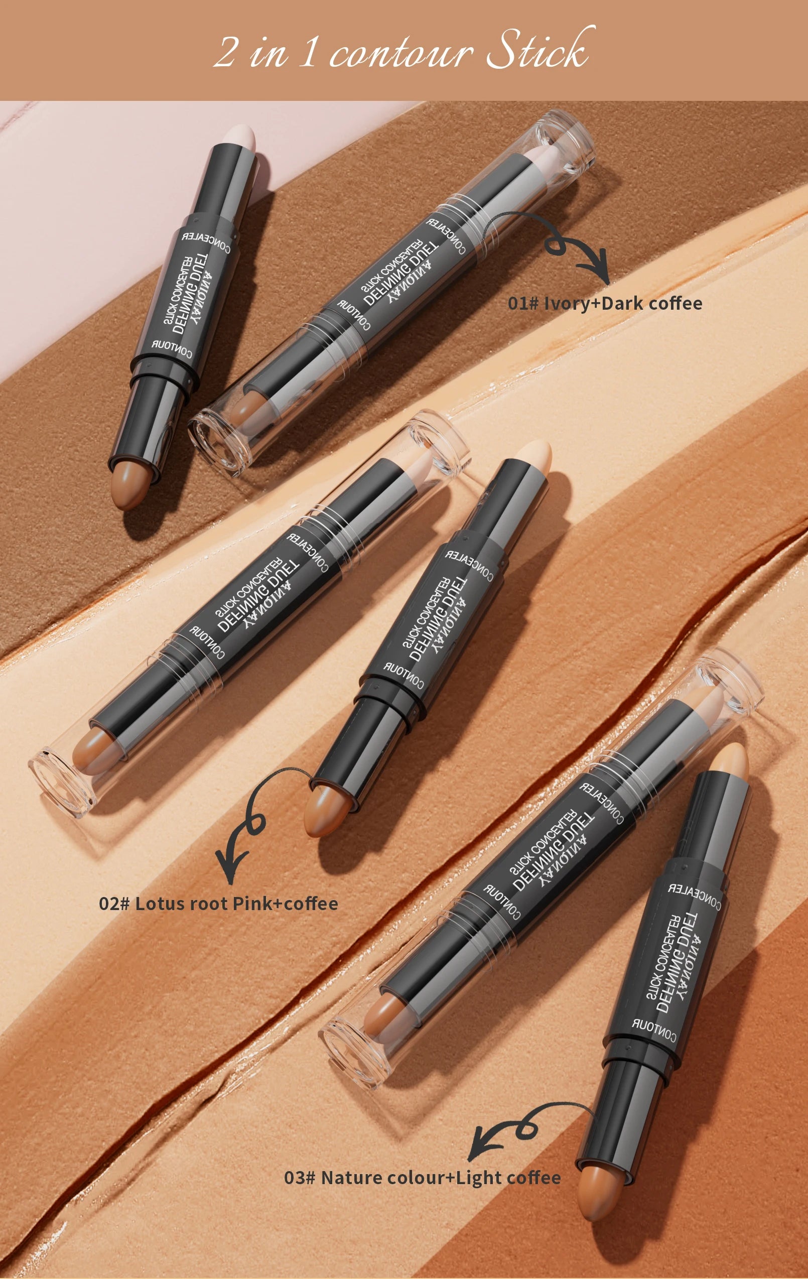 Tidesmit Contour Stick Duo waterproof highlight and shadow cream texture close-up for natural face makeup finish