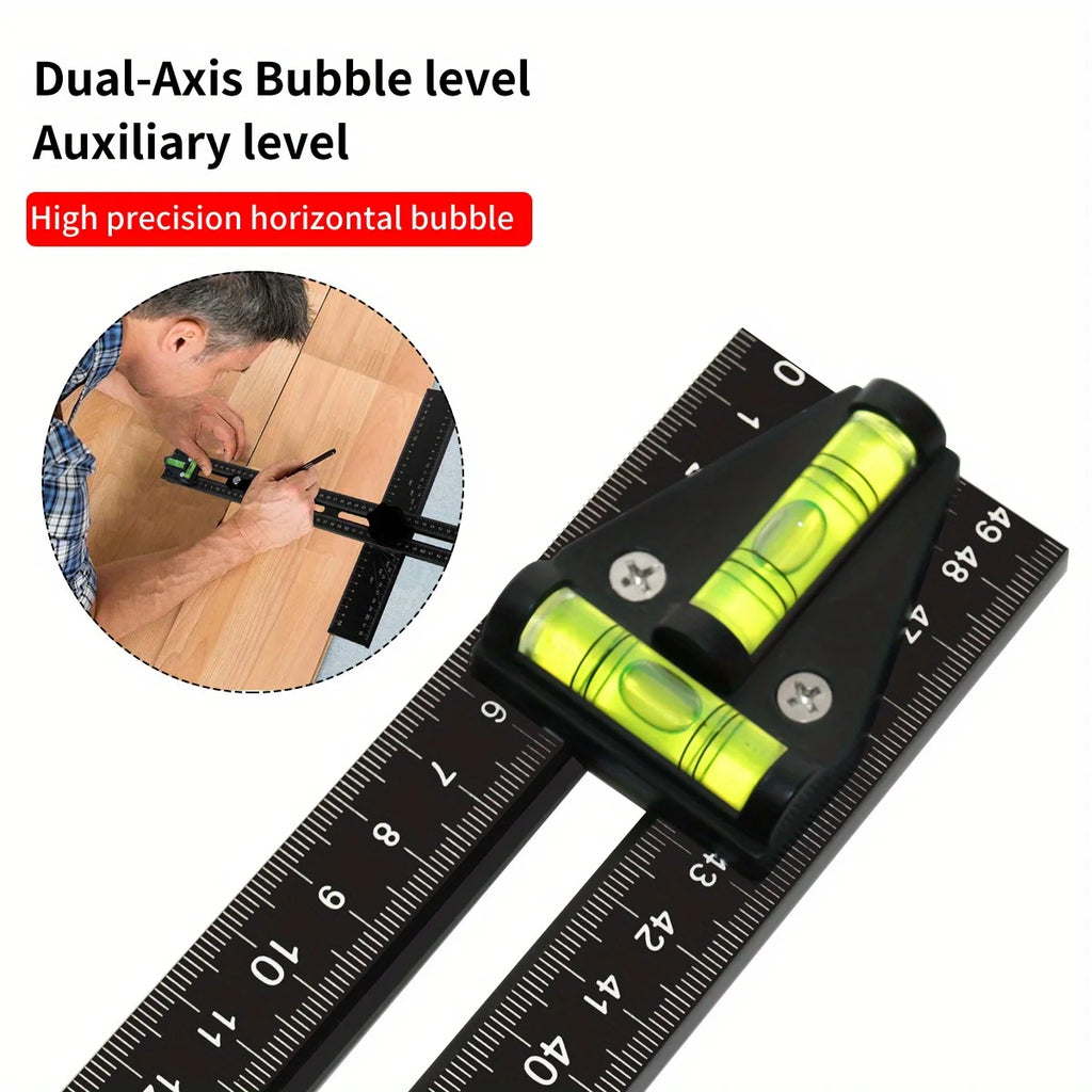 Adjustable 2-in-1 Drilling Drywall Positioning Square Ruler, Aluminum Alloy Cabinet Hardware Jig Door Hole Drilling Template
