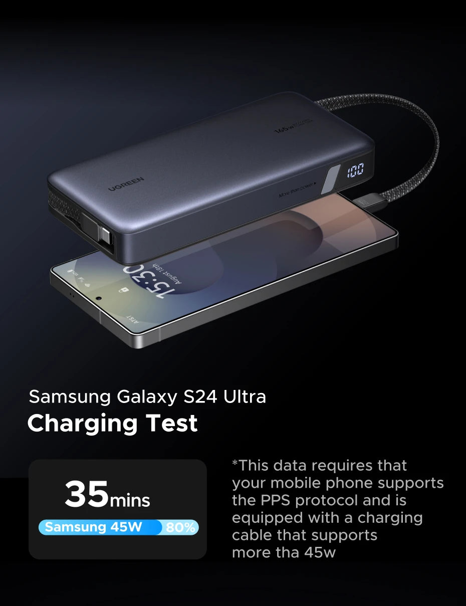 Tidesmit 165W 25000mAh Fast Charging Power Bank with Dual Cables Tidesmit