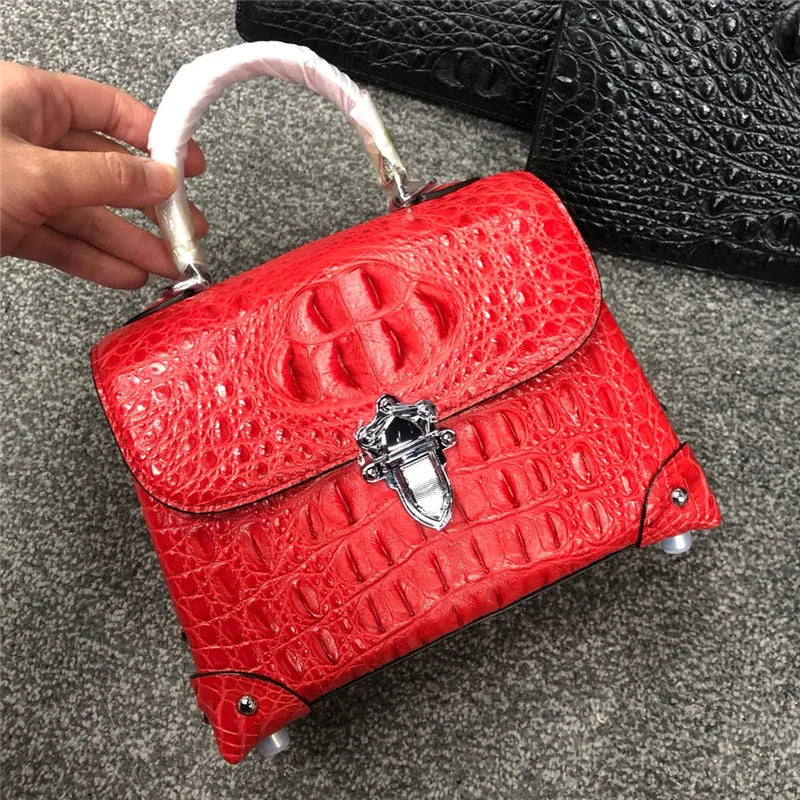 Fashion Design Genuine Crocodile Leather Women Small Purple Purse Authentic Real Leather Lady Female Orange Studs Handbag