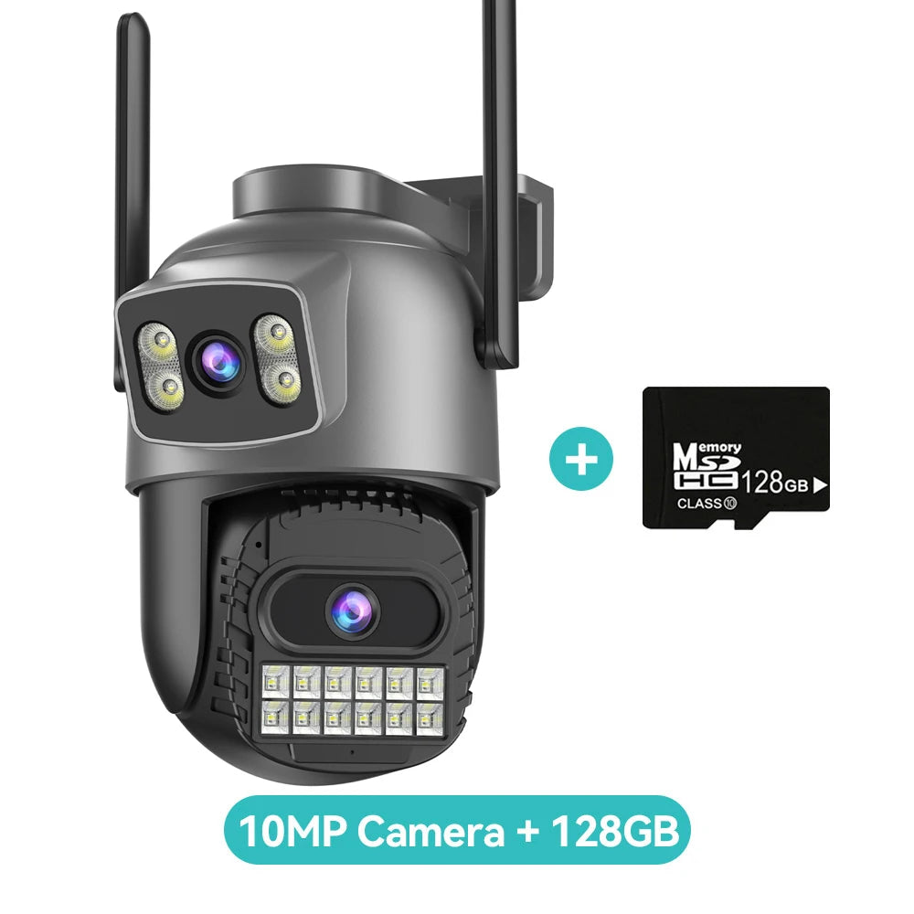 Outdoor PTZ camera with two antennas, three lenses, 10MP and 128GB microSD card