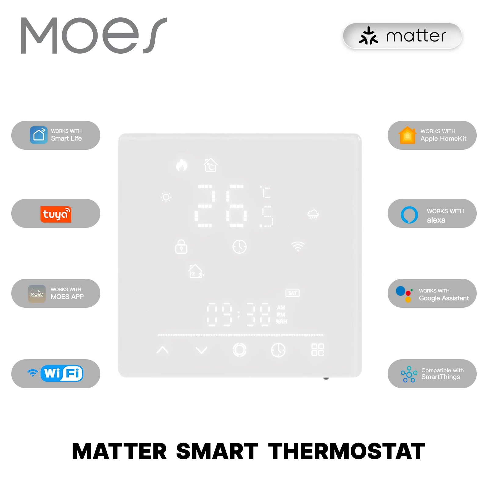 MOES Tuya Matter WiFi Smart Thermostat Temperature Controller Water Boiler Electric Heating With Alexa Google Apple Smartthings