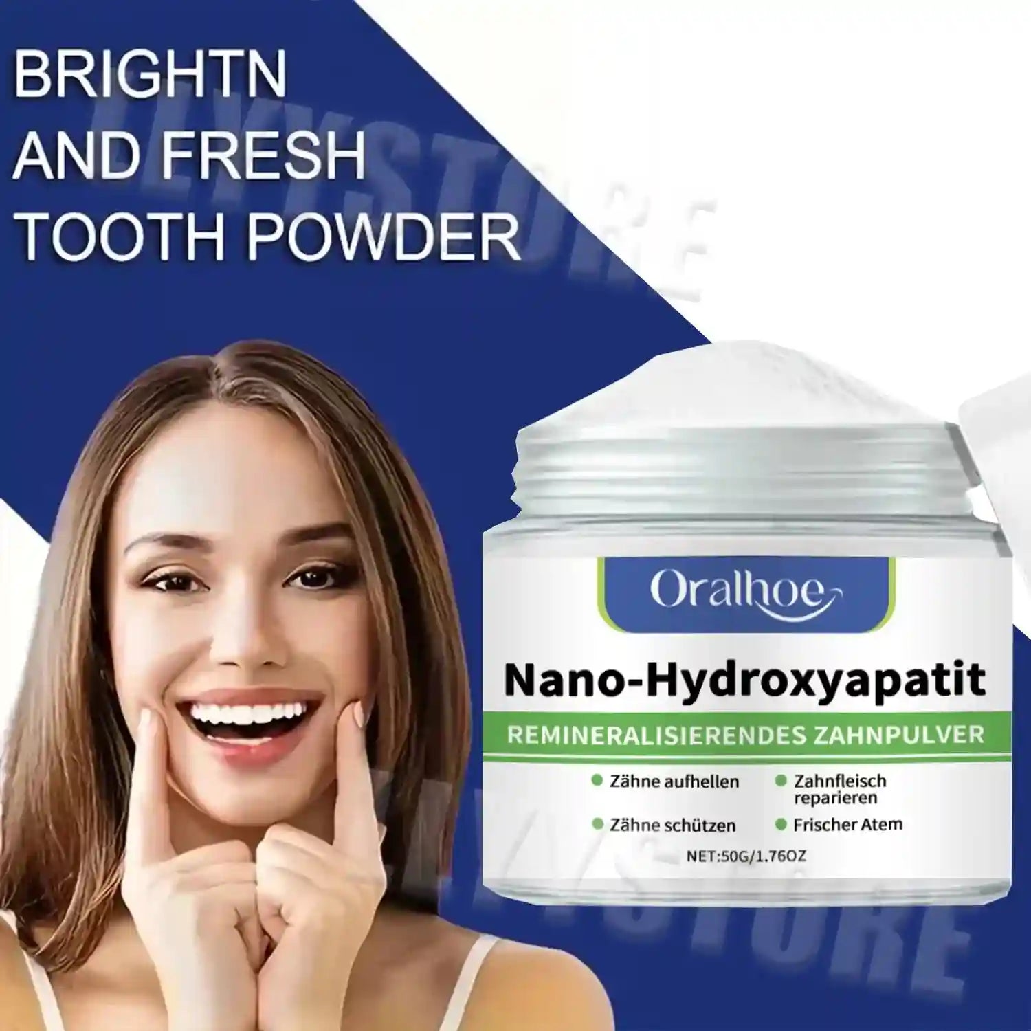 Tidesmit teeth whitening powder for effective plaque, stain, and tartar removal with fresh breath.